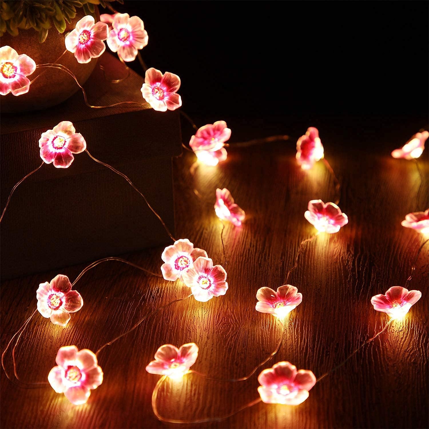 Pink Cherry Blossom Flower String Lights - 13ft, 40 LEDs