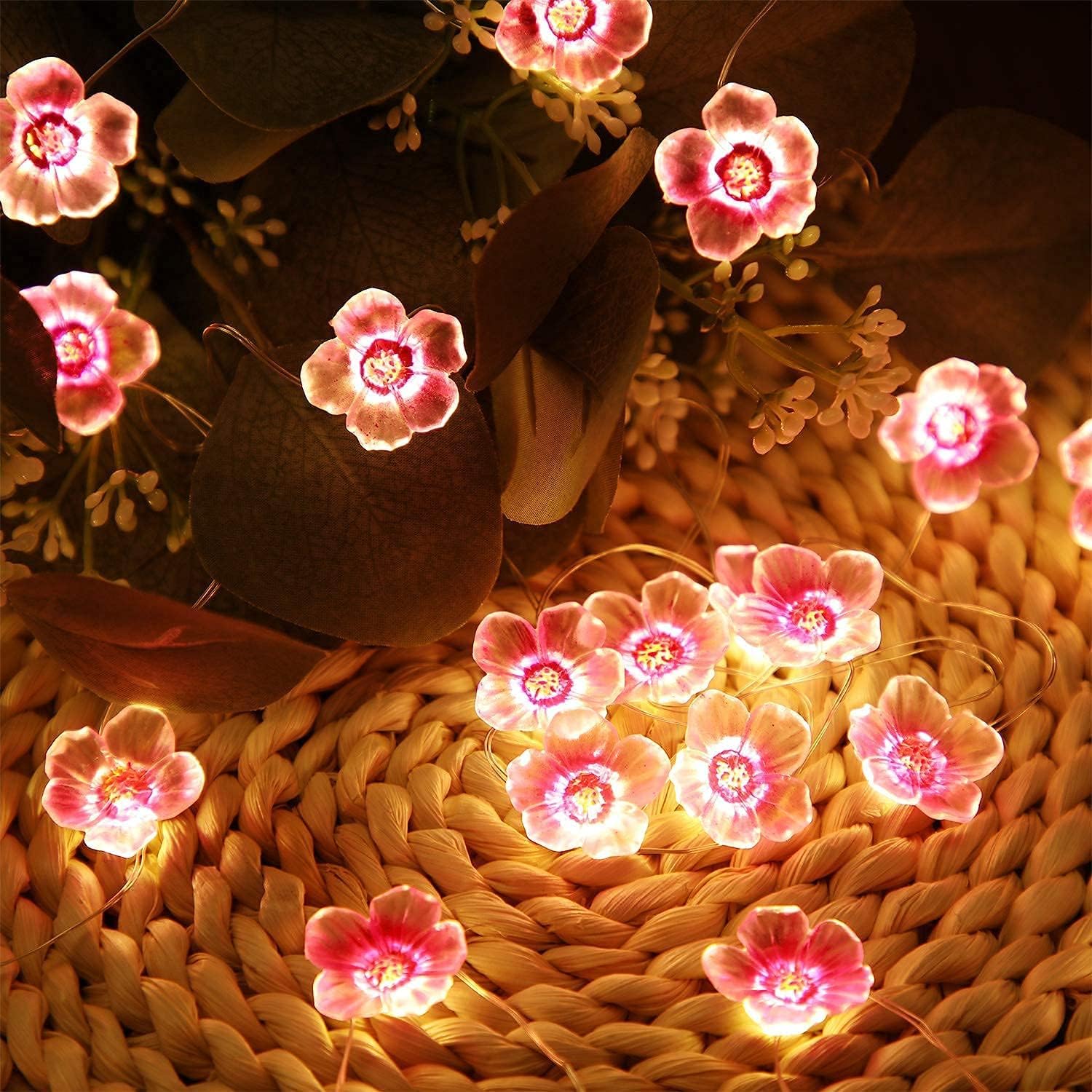 Pink Cherry Blossom Flower String Lights - 13ft, 40 LEDs