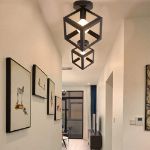 Picture of Industrial Style Cube Ceiling Light, Metal Geometric Cube Pendant Light, Modern Square Hanging Light Fixture for Hallway Dining Room Kitchen