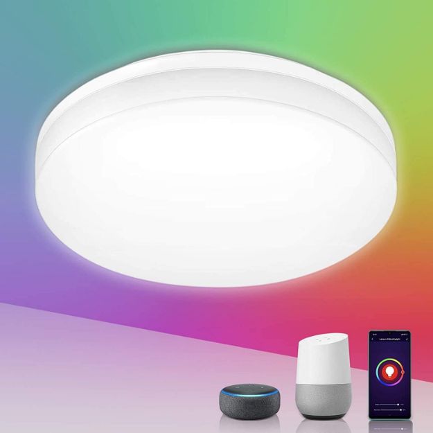 Picture of Smart LED Ceiling Light Dimmable, RGB Colour Changing Ceiling Light, App or Voice Control, IP54 Waterproof Bathroom Light, 15W 1250lm, Work with Alexa and Google Home