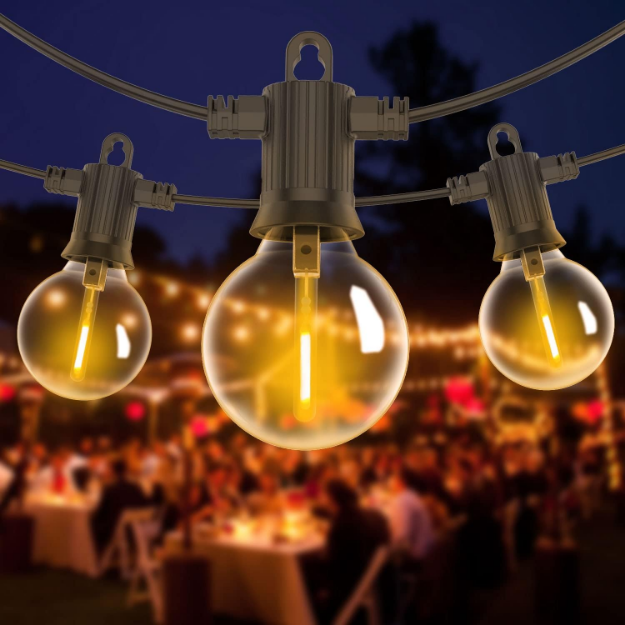 Picture of Outdoor String Lights LED 96FT/29m, S14 2Pack 48FT Festoon Lights Mains Powered with 30+2 2W Plastic Bulbs, IP65 Waterproof Garden String Lights for Patio Party Wedding, 2700K Warm White [Energy Class G]