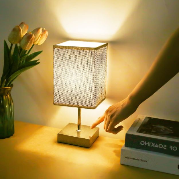 Picture of Touch Control Table Lamp, 3-Way Dimmable Bedside Lamps Nightstand Lamps with Flaxen Fabric Shade for Bedroom Living Room,LED Bulb Included Brand: Aomeya