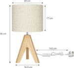 Picture of  36cm Wood Bedside Table Lamp, Tripod Desk Lamp with Beige Linen Lampshade, On-Off Switch, Desk Lamps