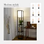 Picture of Floor Lamp with Shelves, 3 Layers Wooden Shelf Standing Light, Modern Reading Lamp for Bedroom, Living Room, Office - Without Bulb