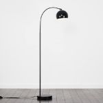 Picture of  Modern Designer Style Black Curved Stem Floor Lamp with a Gloss Black Arco Style Metal Dome Light Shade