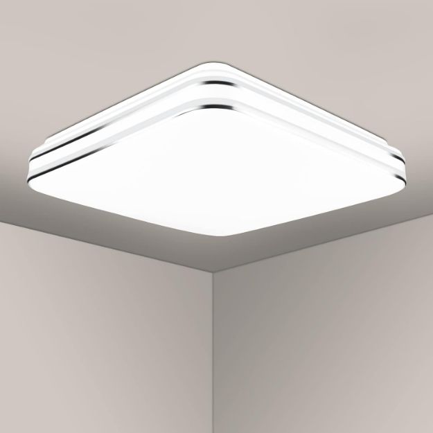 Picture of LED Ceiling Light 12W Silver-Rimmed Square, 6500K Cool White Indoor Ultra-Thin Flush Mount Ceiling Lights 