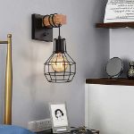 Picture of Vintage Wall Light Wooden Wall Lamp Industrial Black Diamond Cage Wall Sconces Indoor Lighting for Living Room, Bedroom 