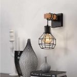 Picture of Vintage Wall Light Wooden Wall Lamp Industrial Black Diamond Cage Wall Sconces Indoor Lighting for Living Room, Bedroom 