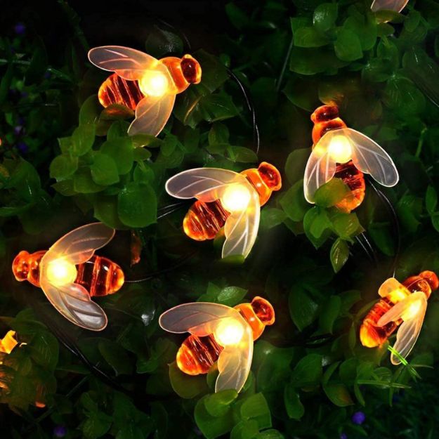 Picture of Solar Garden Lights, Honey Bee Fairy String Lights, 7M/24Ft 8 Mode Waterproof Outdoor Garden Lighting for Flower Fence, Lawn, Patio (Warm White) 