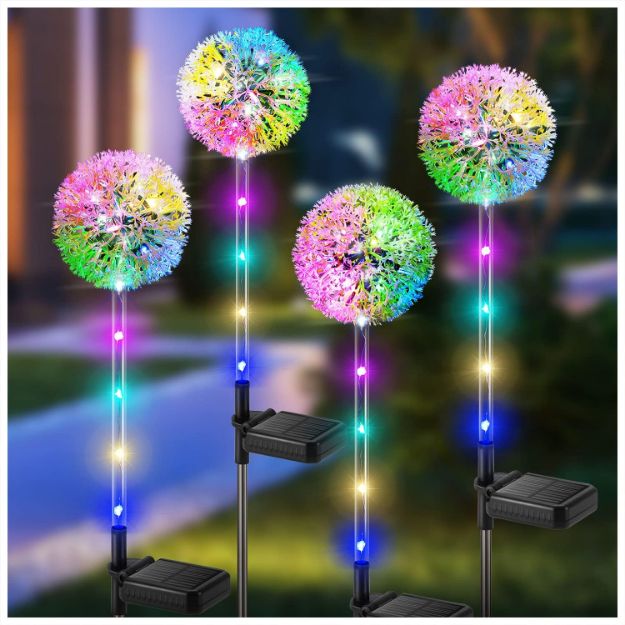 Picture of Solar Lights Outdoor Garden, 4 Pack Dandelion Garden Lights with 16 Colourful LEDs, Waterproof Solar Flower Lights for Lawn Yard Garden 