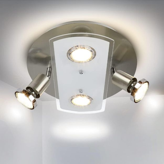 Picture of 4 Way Round Plate Led Ceiling Spotlight,Rotatable Ceiling Lights Brushed Nickel with Frosted Glass Kitchen Spotlight