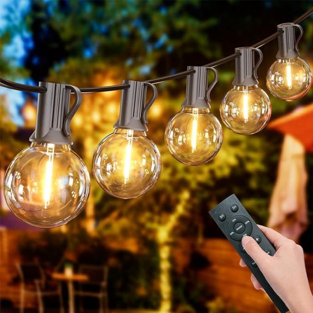 Picture of Outdoor String Lights, 200FT/60M Festoon Lights Outdoor Waterproof IP45, 100+4 Shatterproof G40 Bulbs, 2500K Warm White for Garden, Yard, Wedding