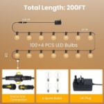 Picture of Outdoor String Lights, 200FT/60M Festoon Lights Outdoor Waterproof IP45, 100+4 Shatterproof G40 Bulbs, 2500K Warm White for Garden, Yard, Wedding