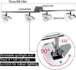 Picture of LED Kitchen Lights Ceiling Lighting Fitting 4 Way Ceiling Spotlights Silver Chrome Straight Bar Adjustable Square Lamp, 4 x 5W 3000K Modern Indoor Spot Lights 