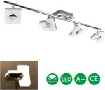 Picture of LED Kitchen Lights Ceiling Lighting Fitting 4 Way Ceiling Spotlights Silver Chrome Straight Bar Adjustable Square Lamp, 4 x 5W 3000K Modern Indoor Spot Lights 