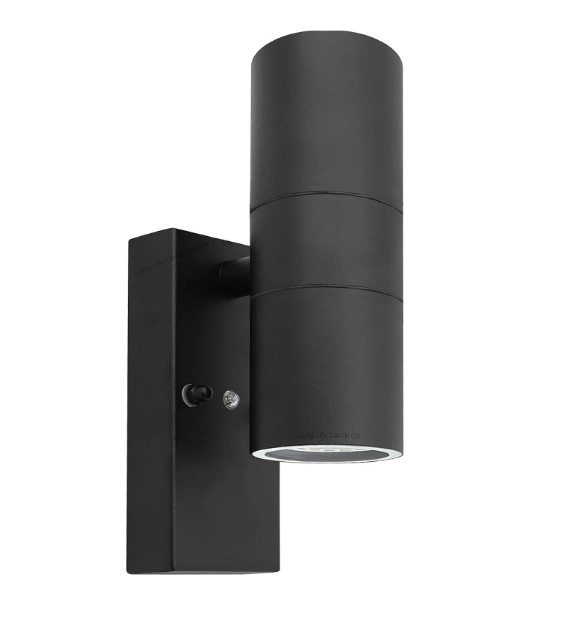 Picture of Black Wall Lights, Up and Down Lamp with Motion Sensor, IP44 Black Stainless Steel Outside Lighting Mains Powered Fixtures