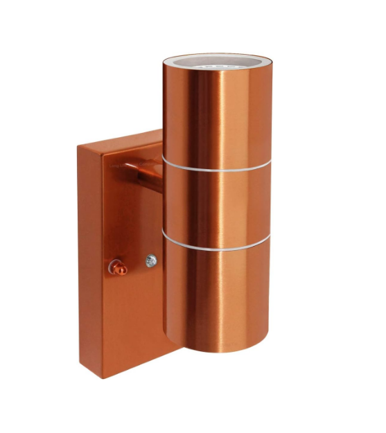 Picture of Outdoor Wall Light Dusk Till Dawn Sensor Copper Finish Stainless Steel Up and Down Shining IP65