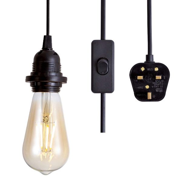 Picture of 4.5m Plug in Pendant Light Cord,Black Hanging Light kit Fitting, E27 lampholder,On-Off Switch,Pendant Lamp Kit,Extension for Lampshade (Black)