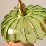 Picture of Industrial Vintage 25cm Glass Lotus Pendant Light, Retro E27 Loft Bar Ceiling Hanging Lamp(Green)