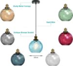 Picture of Industrial Vintage Spherical Pendant Light, 20cm Colorful Glass Ball Lampshade in Water Ripple, Retro Loft Bar E27 Ceiling Hanging Lamp(Green)