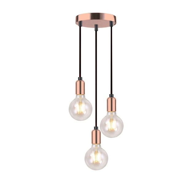 Picture of Modern Spiral 3 Pendant Light Fitting, Retro E27 Edison Style Lamp Holder,Suspended Pendant Light Fitting-Rose Copper