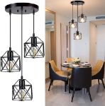 Picture of Vintage 3-Lights Ceiling Lamp Adjustable Hanging Pendant Lights Industrial Flush Mount Ceiling Lighting Fixture E27 Base Black 