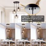 Picture of Vintage 3-Lights Ceiling Lamp Adjustable Hanging Pendant Lights Industrial Flush Mount Ceiling Lighting Fixture E27 Base Black 