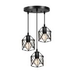 Picture of Vintage 3-Lights Ceiling Lamp Adjustable Hanging Pendant Lights Industrial Flush Mount Ceiling Lighting Fixture E27 Base Black 