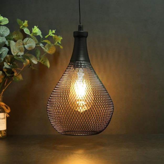 Picture of Hanging Lamp Battery Powered with 6-Hour Timer, Decorative Pendant Lamp 28cm High Cage Battery Lamp for Garden 