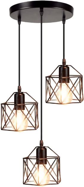 Picture of Hanging Pendant Lights, Vintage 3-Lights Ceiling Lamp, Industrial Flush Mount Ceiling Lighting Fixture, Black Geometric Ceiling Hanging Lamp for Kitchen, Dining Room, Hallway, Doorway