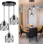 Picture of Hanging Pendant Lights, Vintage 3-Lights Ceiling Lamp, Industrial Flush Mount Ceiling Lighting Fixture, Black Geometric Ceiling Hanging Lamp for Kitchen, Dining Room, Hallway, Doorway