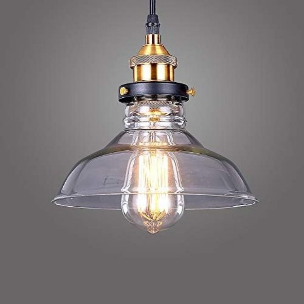 Picture of Industrial Glass Pendant Light Village Ceiling Lightshade Retro Hanging Lighting Classic Pendant Lamp Fixture E27 Bulb Base for Restaurant Kitchen Island Dining Room Bar Hallway