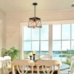 Picture of Farmhouse Pendant Light Metal Cage with Wooden Finish, Adjustable Height Hanging Light Fixture for Kitchen Island Dining Room Bedroom