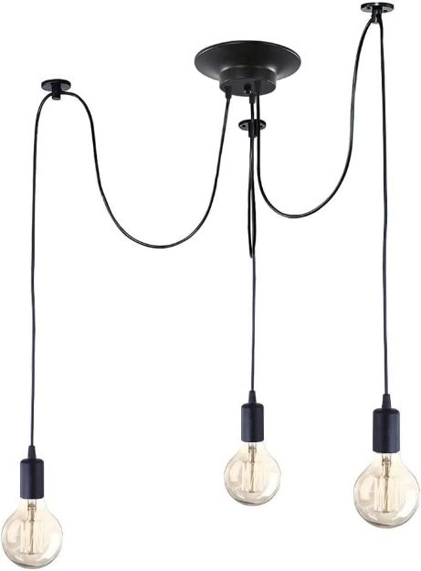 Picture of 3 Arms DIY Spider Chandelier Adjustable 150CM Vintage Ceiling Pendant Lamp Fixture with E27 Socket, Black (3 Light)