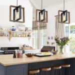 Picture of Small Pendant Light, Farmhouse Kitchen Island Hanging Lamp, Wood+Metal,1 Light E27 Fixture for Dining Room Bedroom Hallway Entryway,24 CM