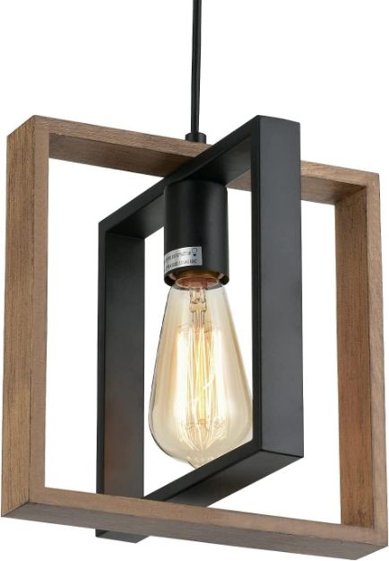 Picture of Small Pendant Light, Farmhouse Kitchen Island Hanging Lamp, Wood+Metal,1 Light E27 Fixture for Dining Room Bedroom Hallway Entryway,24 CM