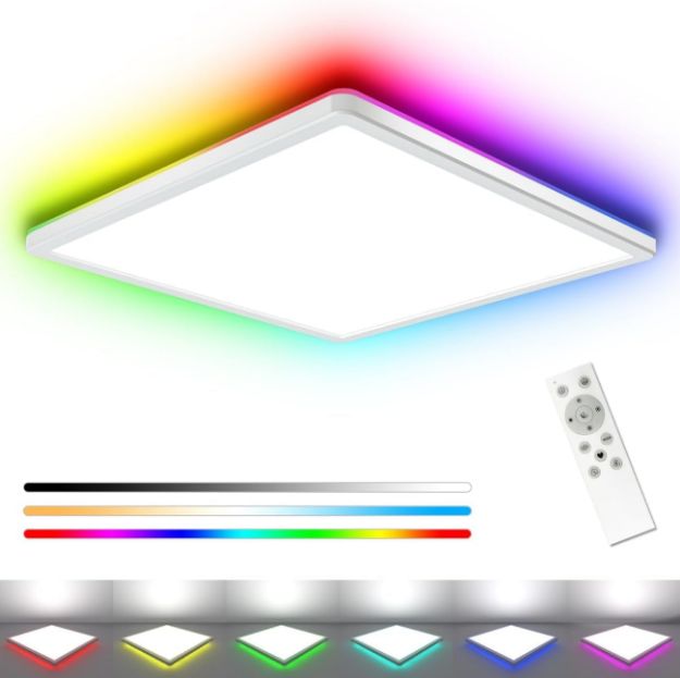 Picture of RGB Bathroom Lights Ceiling, 24W 3200LM led ceiling light with Color Changing, 3000-6000K Dimmable, Timer & Memory, IP54 Waterproof Square Flush Ceiling Lighting