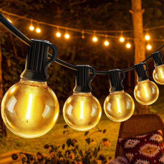 Picture of Festoon String Outdoor Garden Lights - 30M 100ft G40 Outside Electric Light Mains Powered Shatterproof LED Bulb Waterproof Lighting 