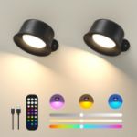 Picture of 2 Pack LED Wall Lamp with 18 RGB Colors, 3200mAh Rechargeable Battery Operated, Touch and Remote Control, Dimmable Wireless Wall Sconces 