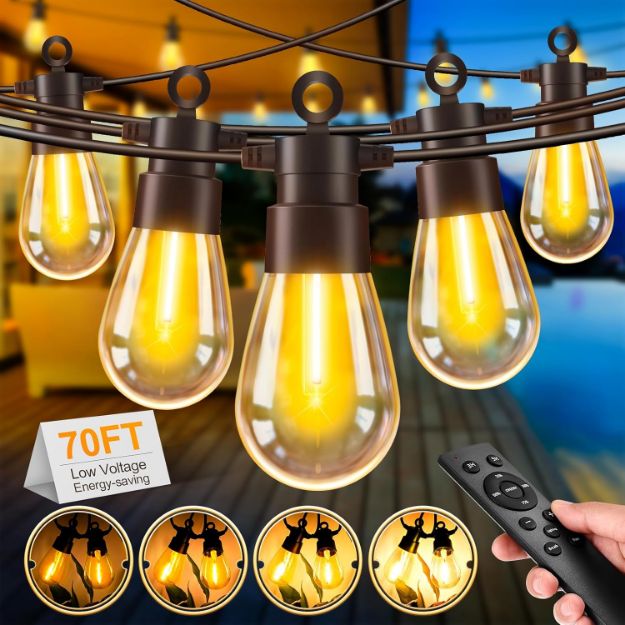 Picture of  Festoon Lights Outdoor with Remote - 70Ft 21.3M Garden String Lights Mains Powered with IP65 Waterproof LED S14 Bulbs Outside Gazebo Lights