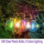 Picture of Garden Lights Mains Powered, 50FT Festoon Lights Outdoor 25+5 0.6W G40 LED Clear Bulbs Colored Lighting, Waterproof Shatterproof