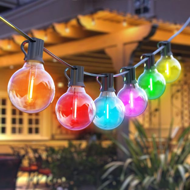 Picture of Garden Lights Mains Powered, 50FT Festoon Lights Outdoor 25+5 0.6W G40 LED Clear Bulbs Colored Lighting, Waterproof Shatterproof