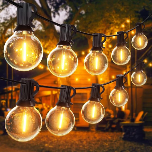 Picture of Outdoor String Light Mains Powered, 100FT/30M G40 Waterproof LED Festoon Lights, Shatterproof Garden Lights with 50+2 Bulbs