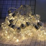 Picture of Solar Powered G45 Globe LED String Lights | 20 Bulb Festoon Lights with Copper Wire,  8 Lighting Modes and Remote Control 