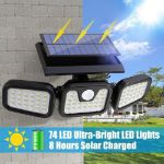 Picture of Solar Lights Outdoor 3 Heads, 74 LED Solar Motion Sensor Security Light with 270° Wide Lighting Angle, IP65 Waterproof Bright Solar Powered Flood Lights