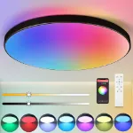 Picture of RGB LED Flush Mount Ceiling Light – 13” Dimmable Color-Changing Lamp with Remote, 24W 2400LM, 3000-6500K – Perfect for Bedrooms, Kids Rooms, Parties & Festivals