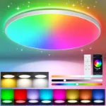 Picture of RGB 48W LED Flush Mount Ceiling Light,  13” Dimmable Color-Changing Lamp with Remote, Perfect for Bedrooms, Kids Rooms, Parties & Festivals