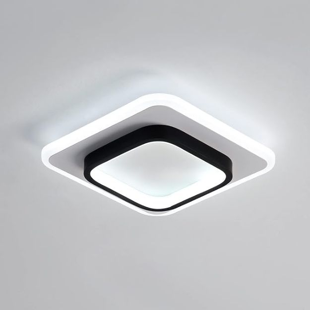 Picture of Modern 22W LED Ceiling Light , Sleek 9.5” Square Fixture, 6500K Cool White Glow for Bedroom, Kitchen & More (Black & White)