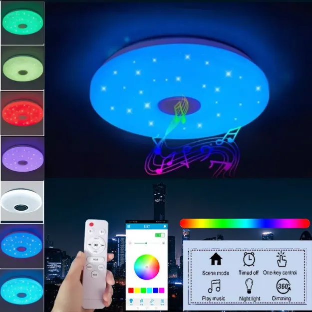 Picture of 48W Smart RGB LED Ceiling Light with Bluetooth Speaker, Remote & APP, Illuminate with Music