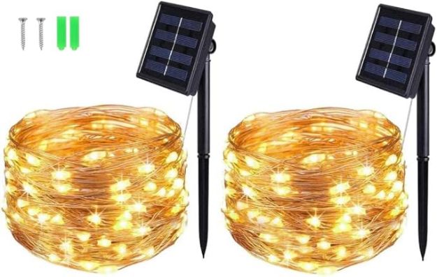 Picture of [2 Pack] Solar Powered String Lights, 16.4Ft 50 LED Warm White Waterproof Fairy Lights for Indoor & Outdoor Décor, Christmas, Halloween, Garden, Patio